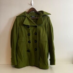 APT. 9 Women's M Pea Coat Jacket Green Wool Blend Double‑Breasted Classic